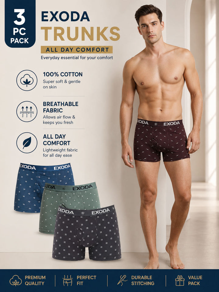 Comfort Cotton Printed Trunks (Pack Of 3)