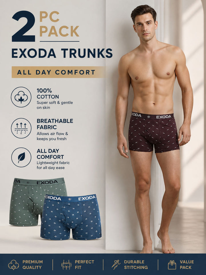Comfort Cotton Printed Trunks (Pack Of 2)