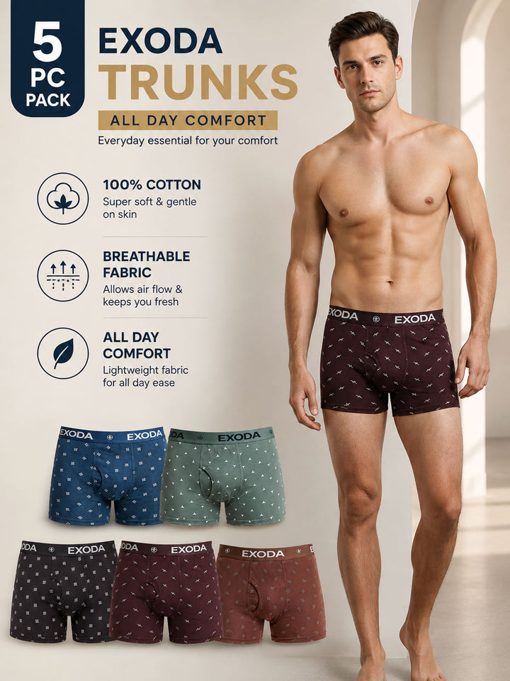 Comfort Cotton Printed Trunks (Pack of 5)
