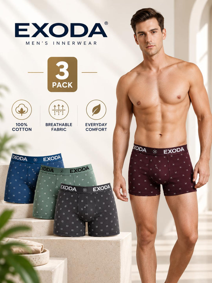Comfort Cotton Printed Trunks (Pack Of 3)