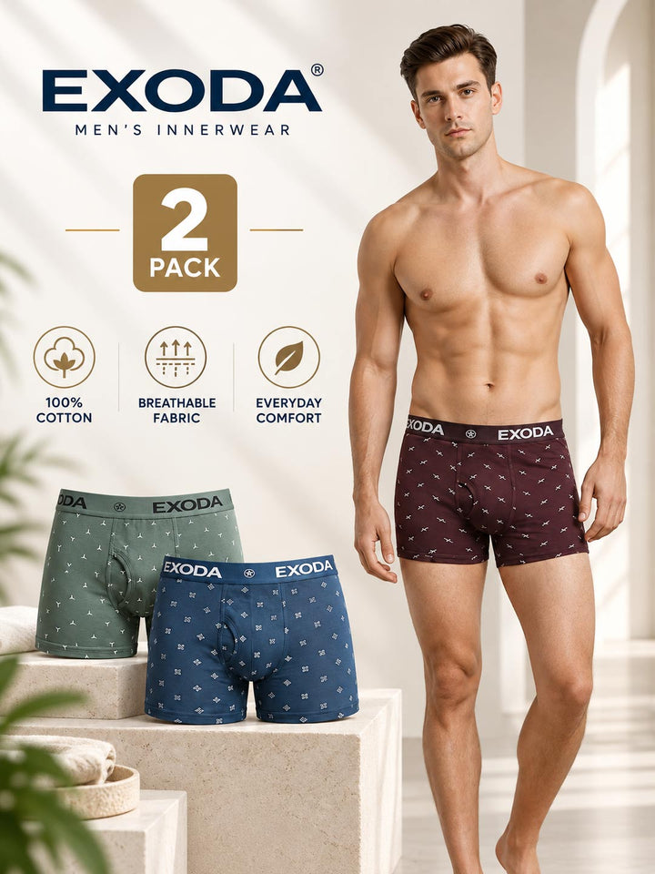 Comfort Cotton Printed Trunks (Pack Of 2)