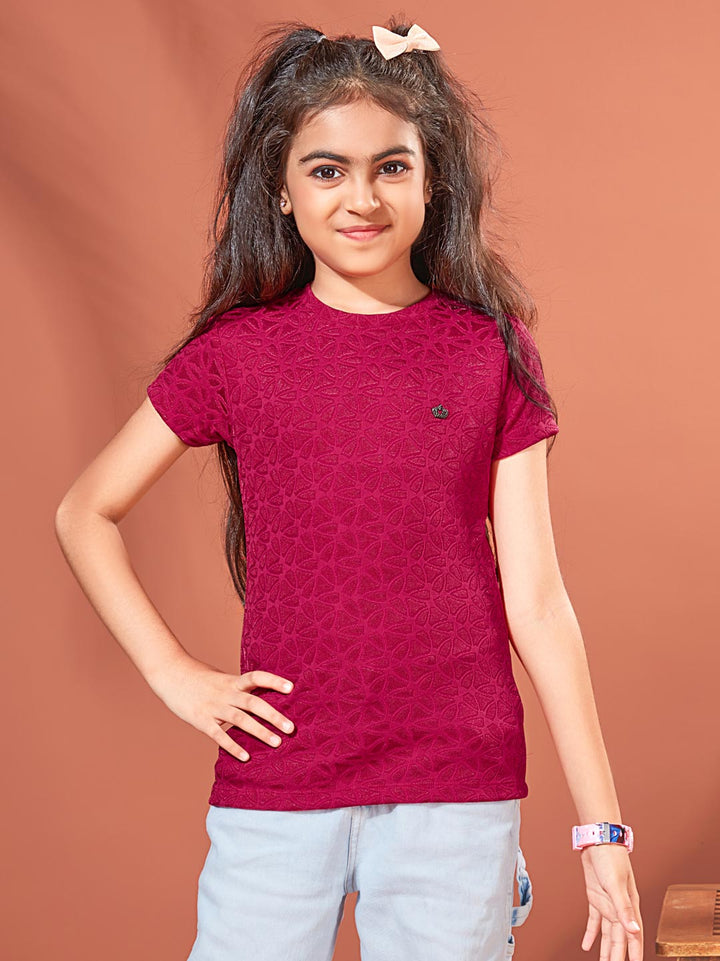 fs-1155 round neck classic t-shirt for girls #color_purplish-red