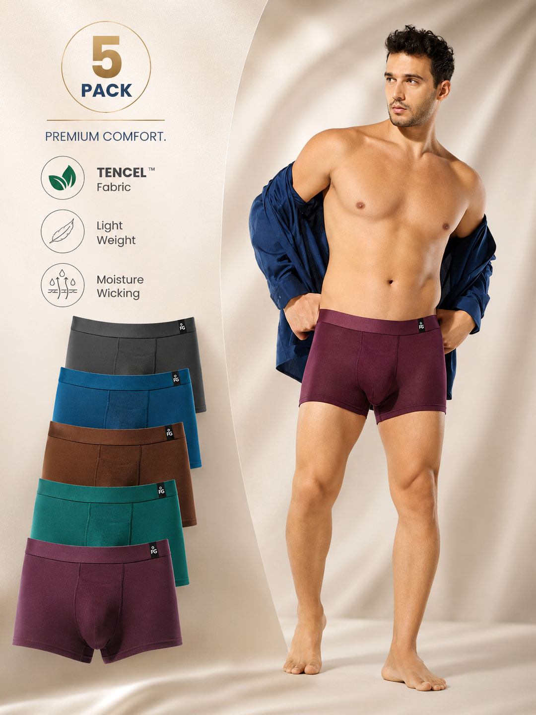 Men TENCEL™ Lycra Micro Modal Trunks FG-3010 (Pack Of 5)