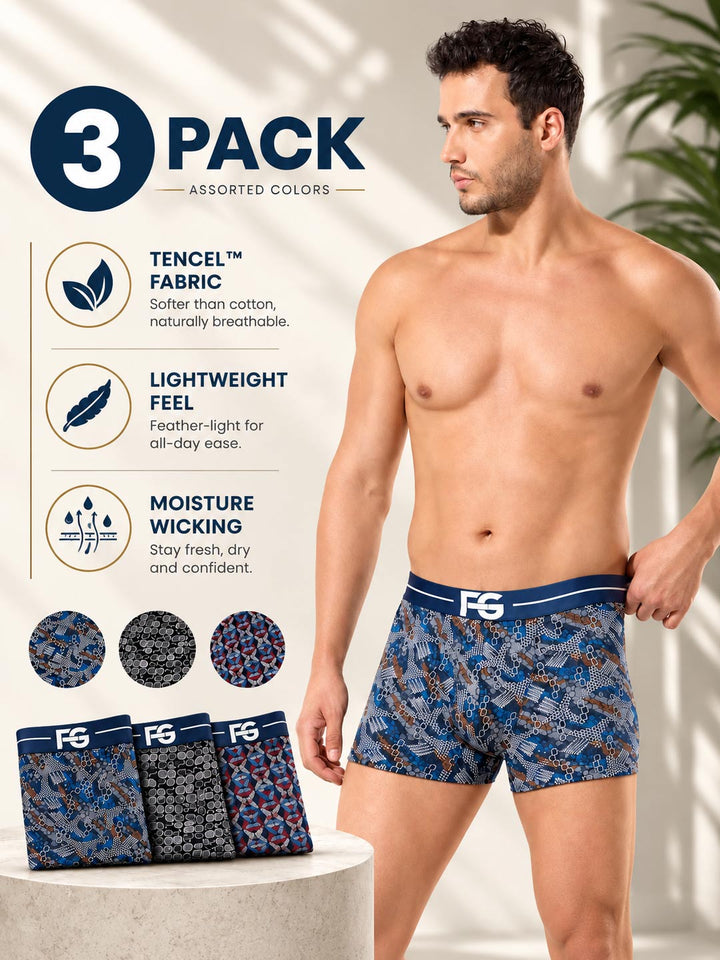 Men TENCEL™ Lycra Micro Modal Printed Trunks FG-3025 (Pack Of 3)