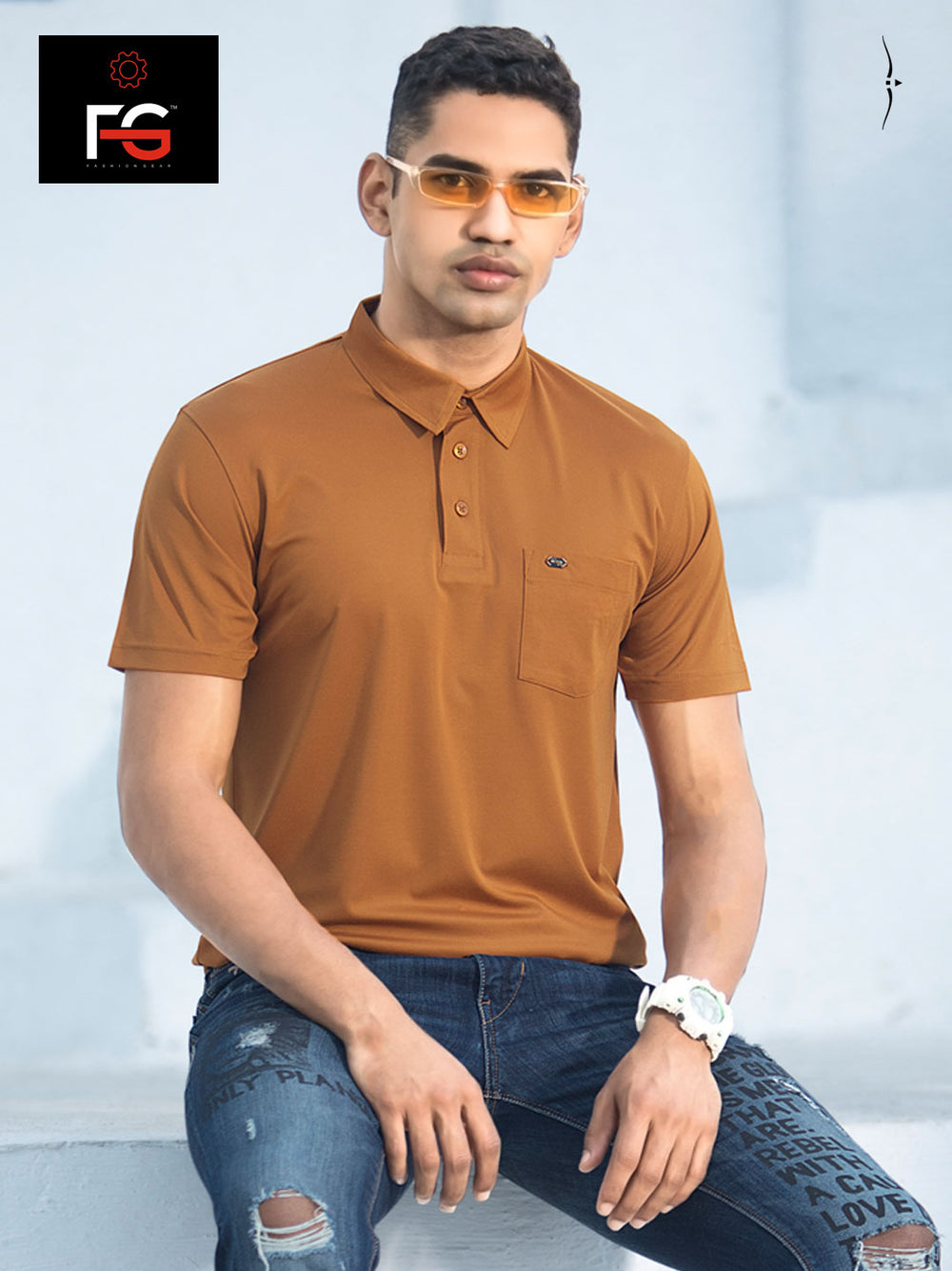 f.g-1225 collar half sleeve dark brown polo tshirt for men#color_clay-brown