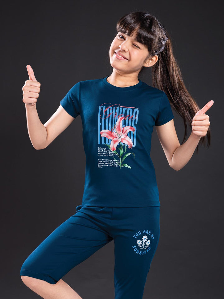 fg g-3767 girls printed 3/4th set color astronaut blue