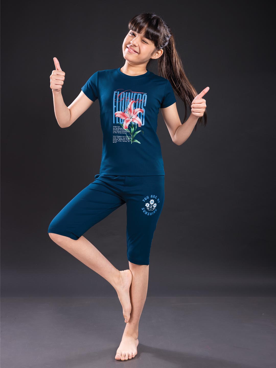 fg g-3767 girls printed 3/4th set color astronaut blue