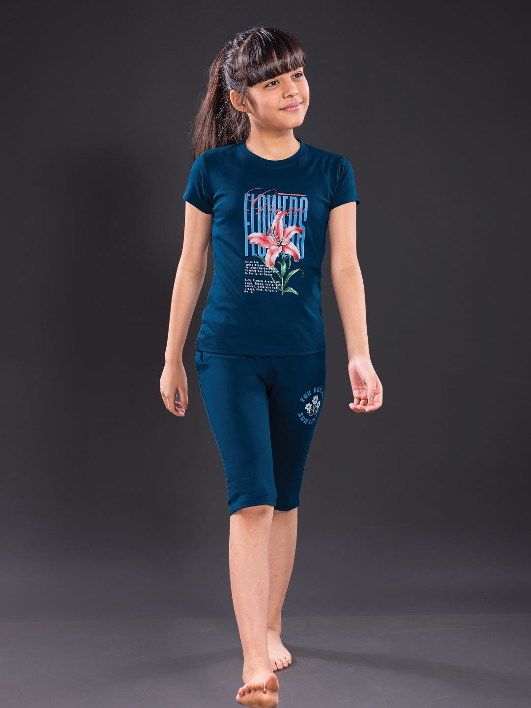 fg g-3767 girls printed 3/4th set color astronaut blue