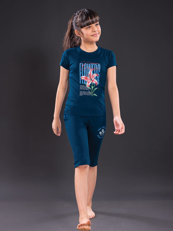 fg g-3767 girls printed 3/4th set color astronaut blue