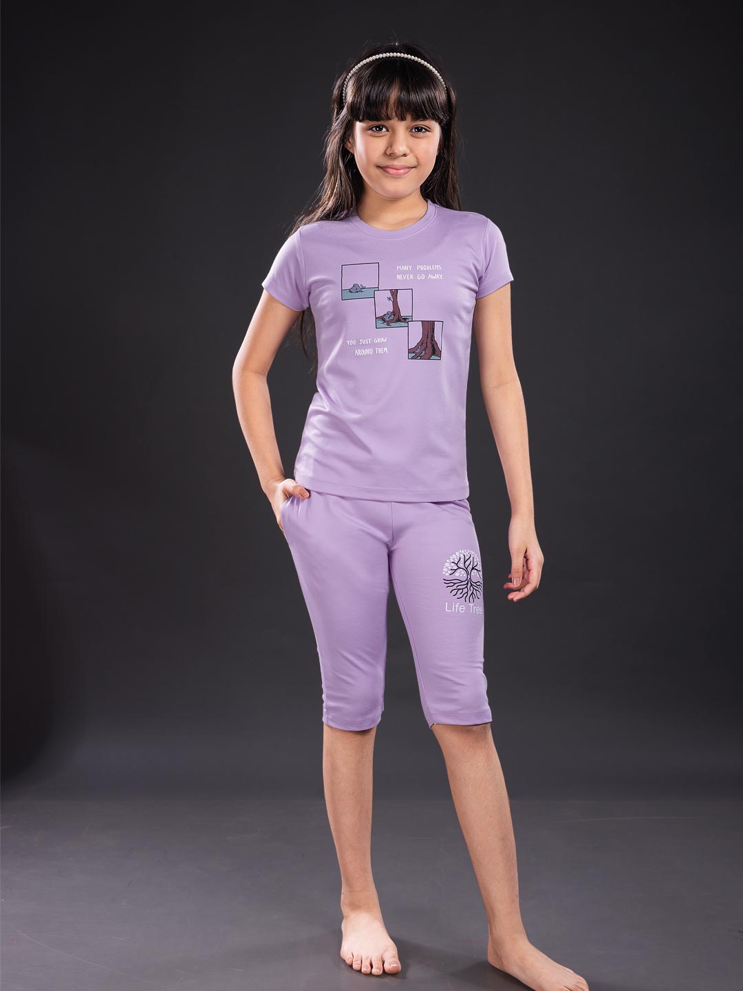 fg g-3767 girls printed 3/4th set color periwinkle