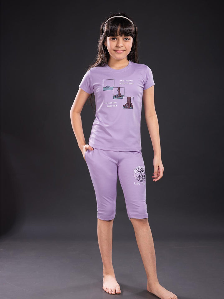 fg g-3767 girls printed 3/4th set color periwinkle