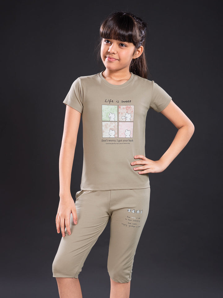 fg g-3767 girls printed 3/4th set color sorrel brown