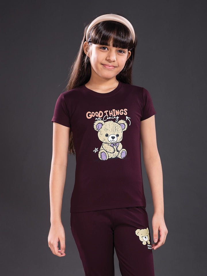 fg g-3767 girls printed 3/4th set color wine berry