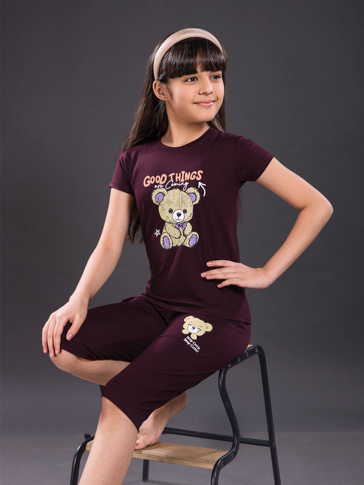 fg g-3767 girls printed 3/4th set color wine berry