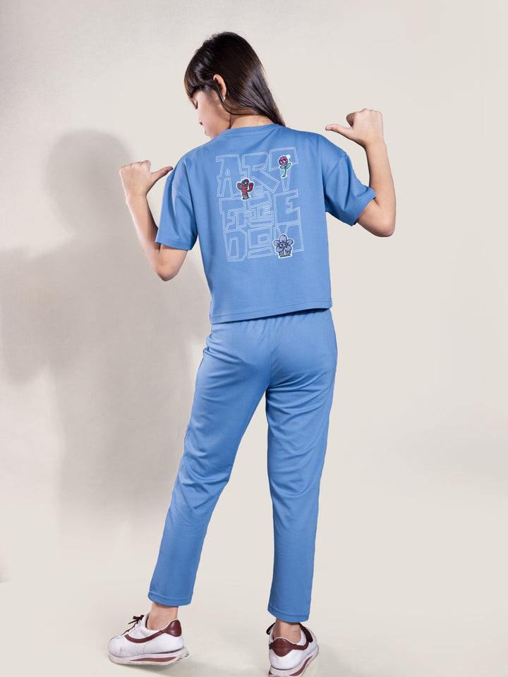 fg g-4134 crop top full pant set for girls color_silk-blue