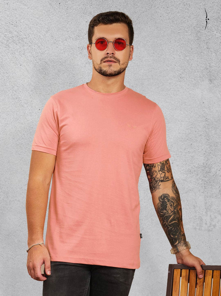 genuine-401 round neck half sleeve light pink tshirt for men#color_blush