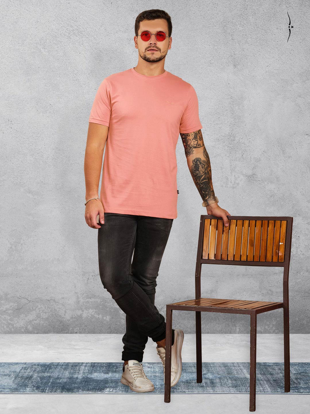 genuine-401 round neck half sleeve light pink tshirt for men#color_blush