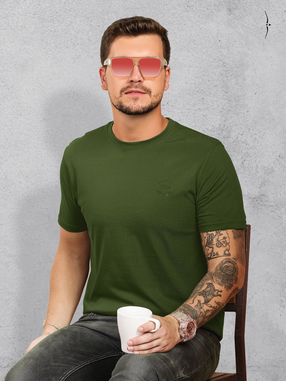 genuine-401 round neck half sleeve military green tshirt for men#color_army-green