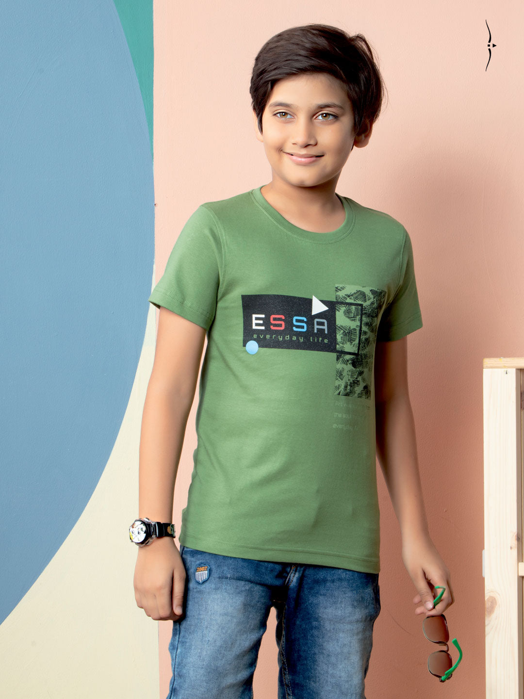 graphix crew neck t-shirt for boys green color-essa garments