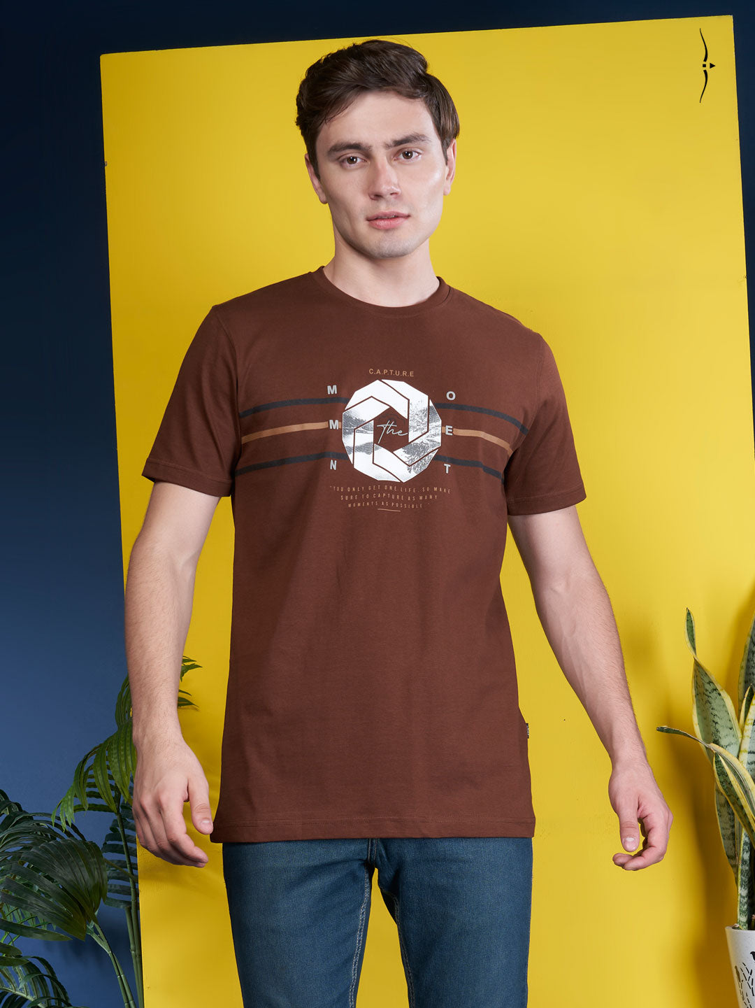 graphix crew neck t-shirt for mens brown color-essa garments