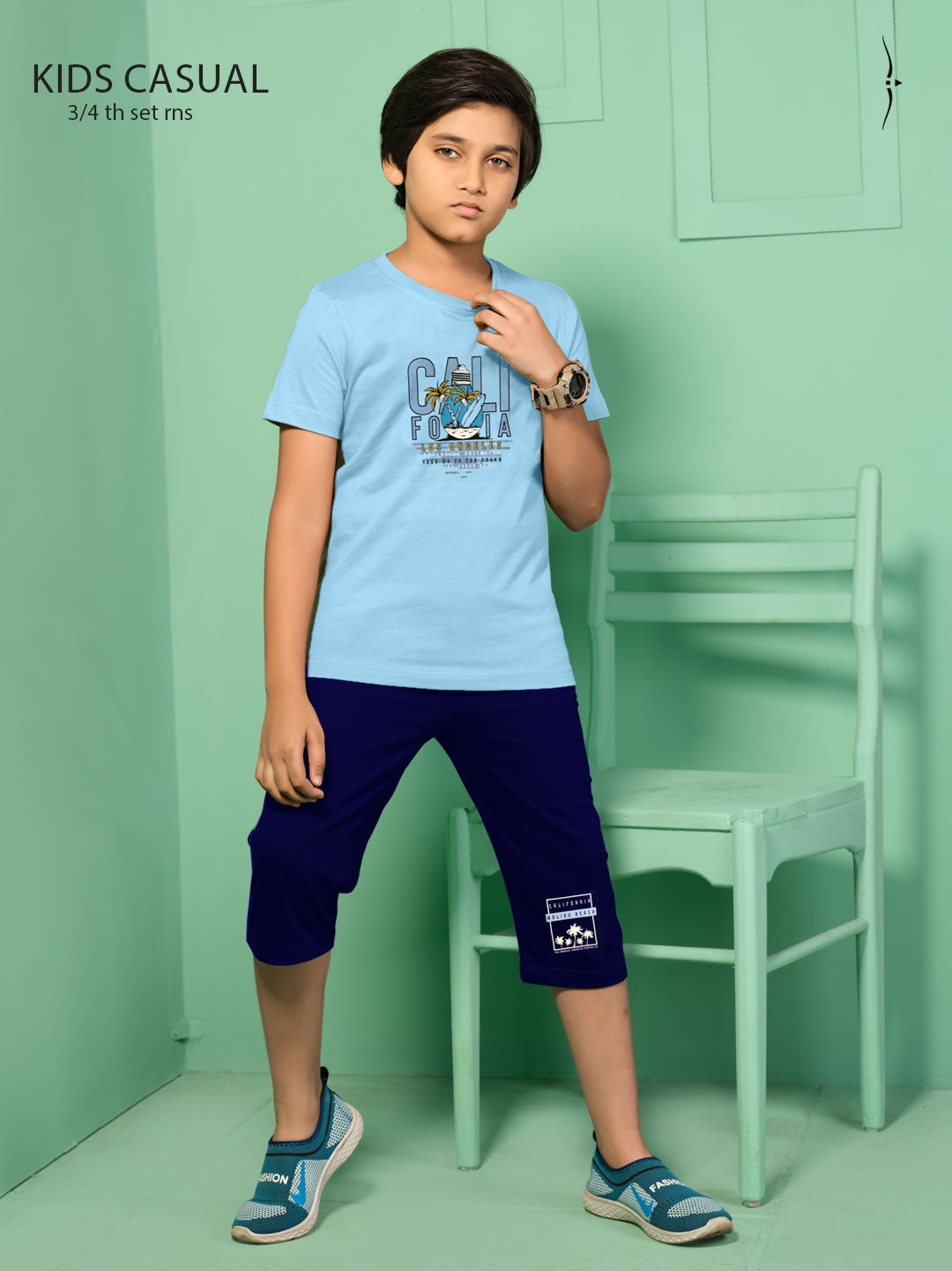 casual crew neck 3/4th set for boys blue color-essa garments#color_blue-navy