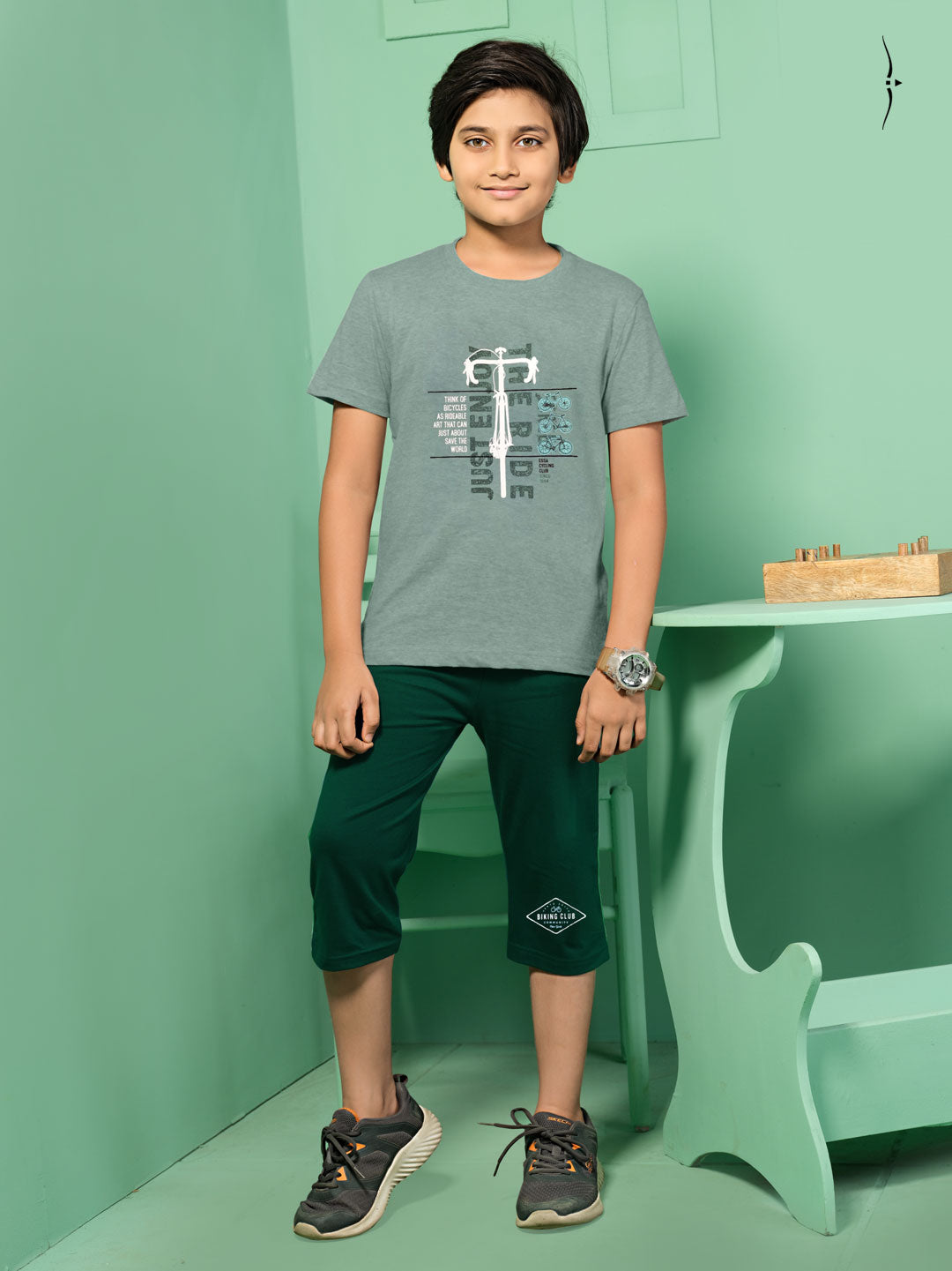 casual crew neck 3/4th set for boys light green color-essa garments#color_lightgreen-green