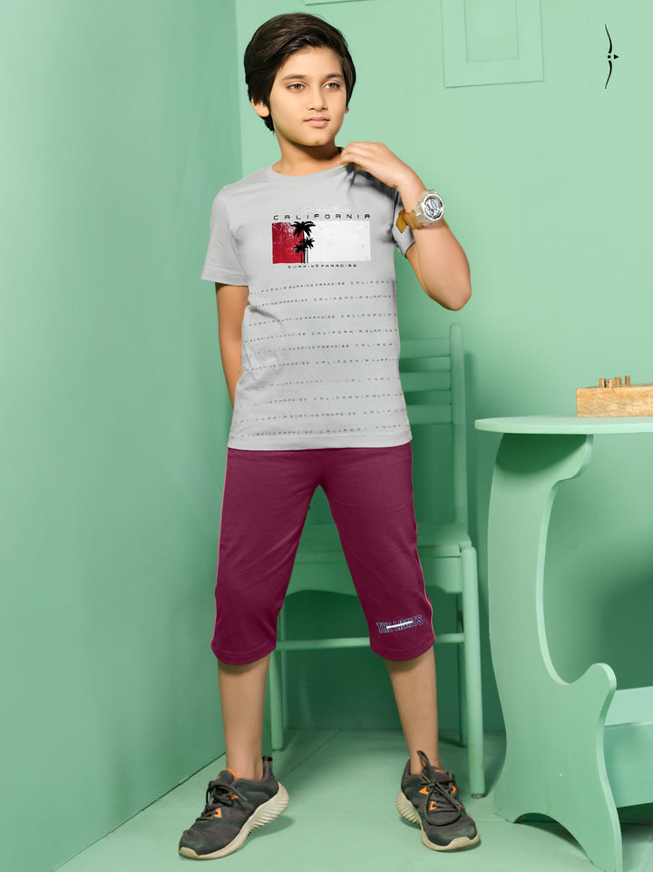 casual crew neck 3/4th set for boys grey color-essa garments#color_grey-maroon