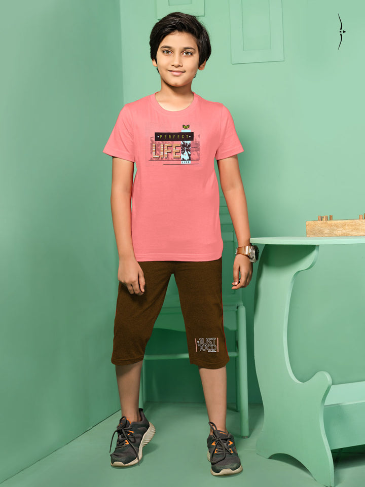 casual crew neck 3/4th set for boys pink color-essa garments#color_pink-brown