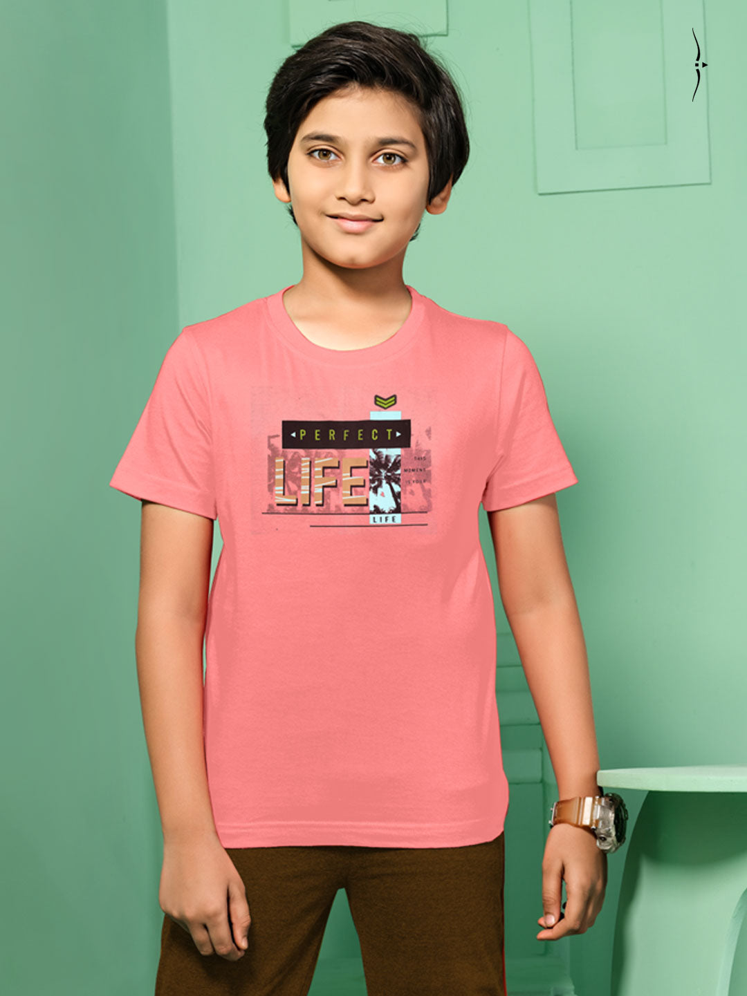 casual crew neck 3/4th set for boys pink color-essa garments#color_pink-brown