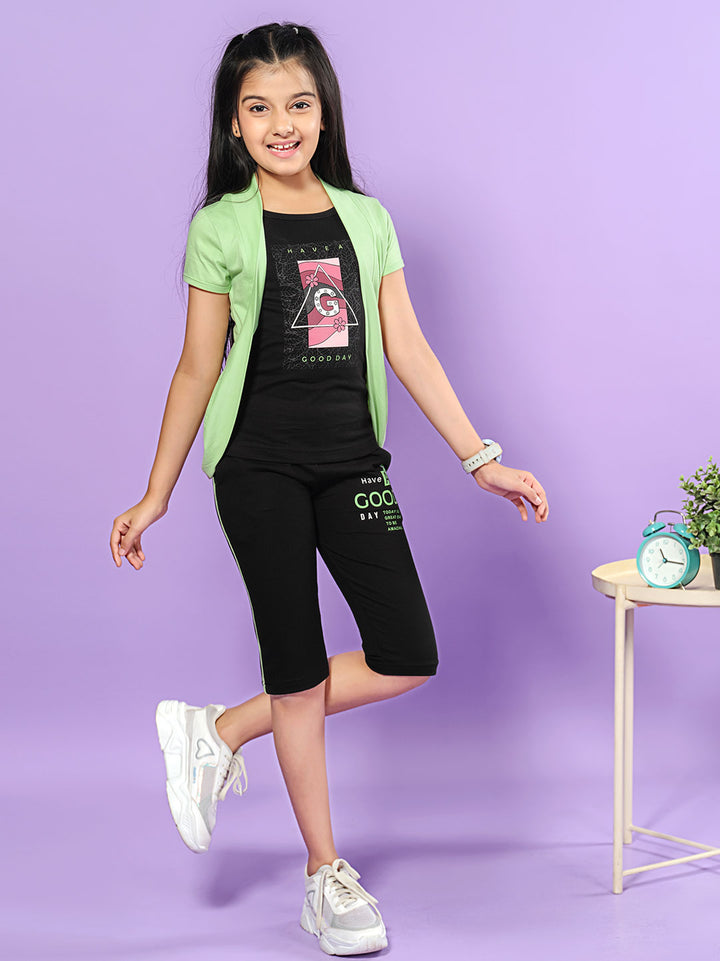 little heroine 3/4th set printed 3/4th pant half sleeve #color_light-olive-green