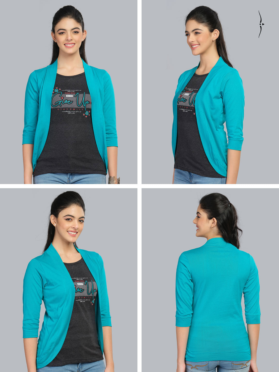 littleheroine cyan blue 3/4th sleeve for ladies-essa#color_bondi-blue