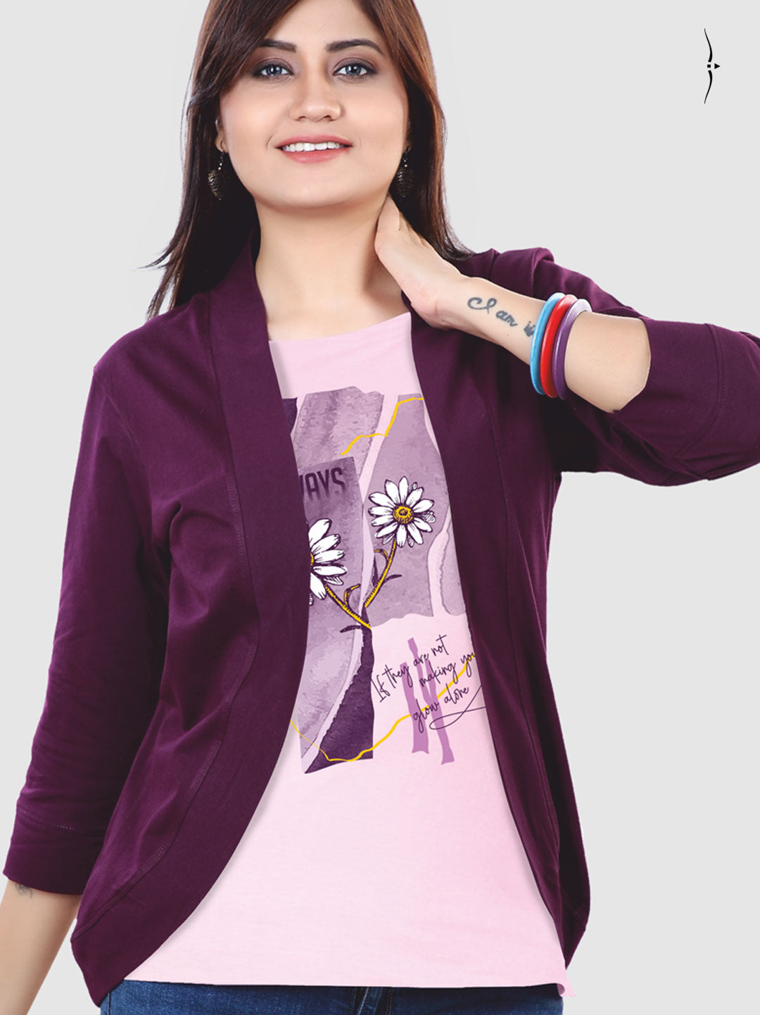 little heroin 3/4th sleeve for women #color_grape-purple