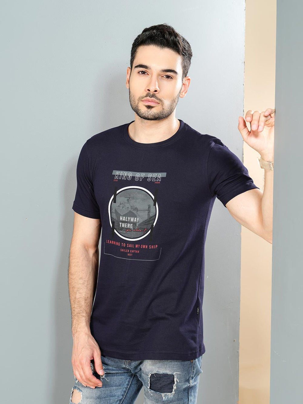live on round neck half sleeve t-shirt for men #color_dark-navy-blue