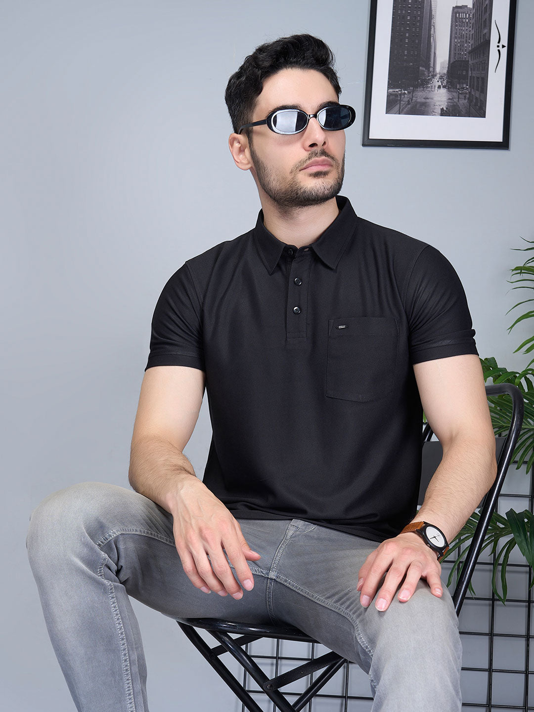 fs-300 collar half sleeve black polo tshirt for men-essa#color_black