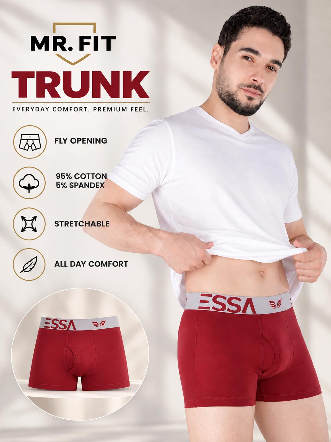 mr fit 4105 plus plain trunk for men #color_merlot