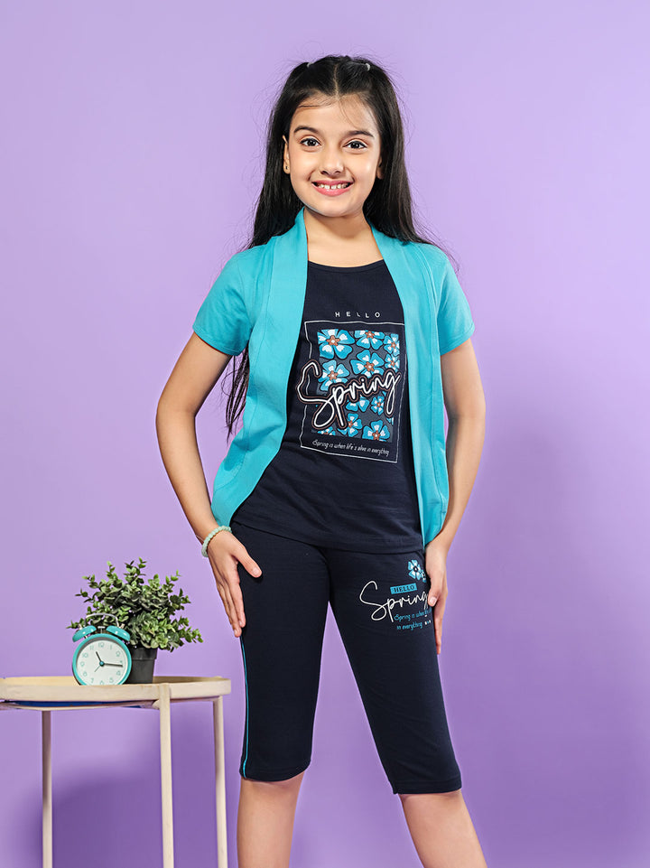 little heroine 3/4th set printed 3/4th pant half sleeve #color_pacific-blue