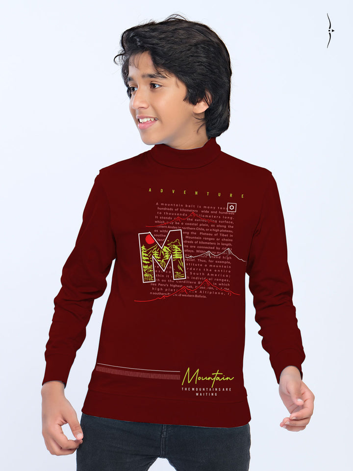 zone hi-neck full sleeve maroon tshirt for boy-essa